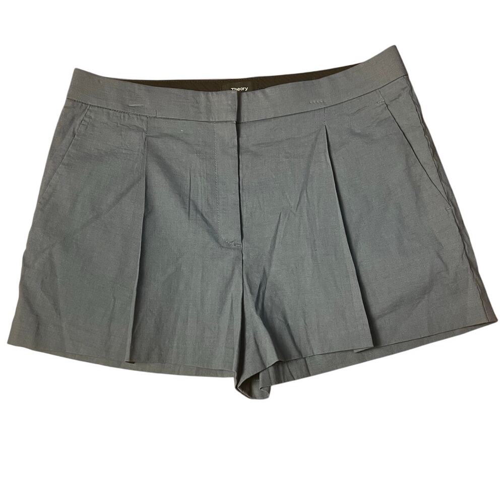 Theory Blue Gray Linen Viscose Pleated Front Dressy Shorts Size US 8